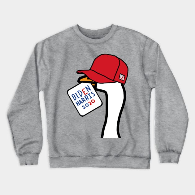 Portrait of Goose in Red Hat with Stolen Biden Harris Sign Crewneck Sweatshirt by ellenhenryart